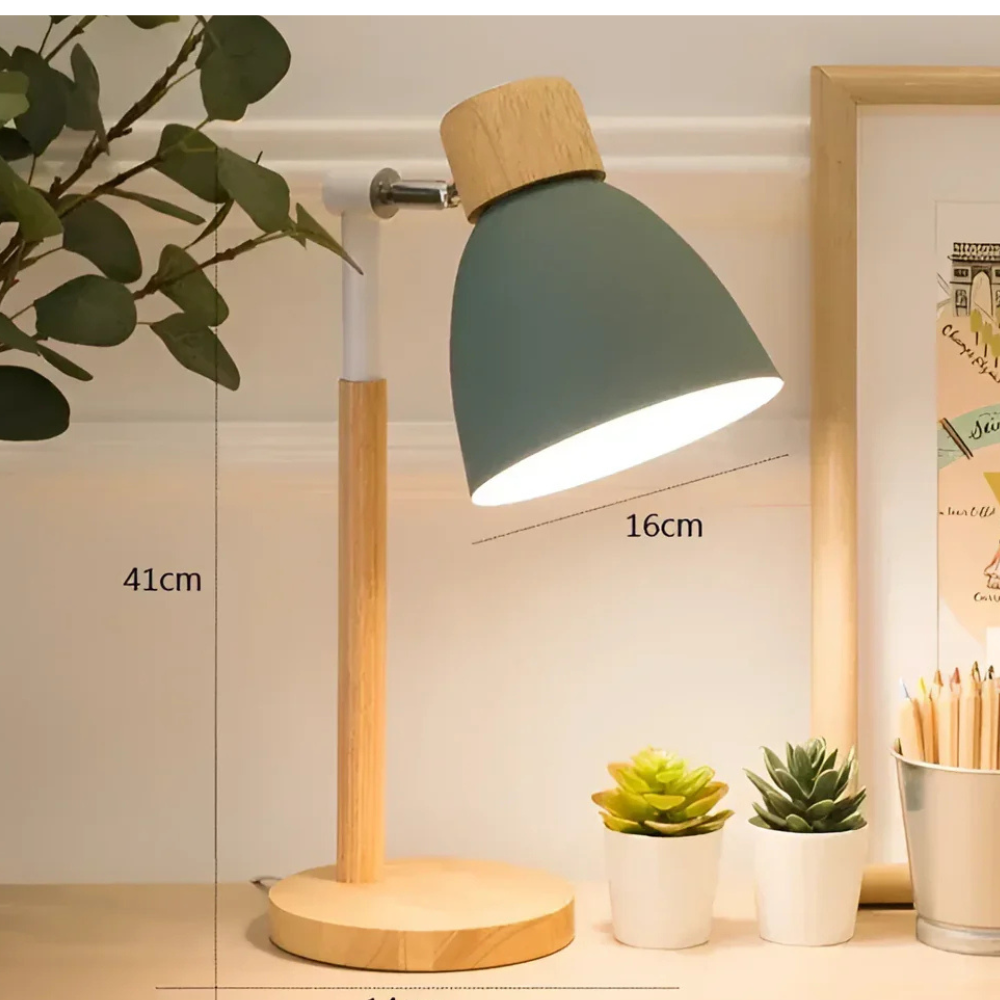 Luminária de Mesa LED com Cabeça Giratória em Madeira – Design Moderno para Quarto, Sala e Escritório