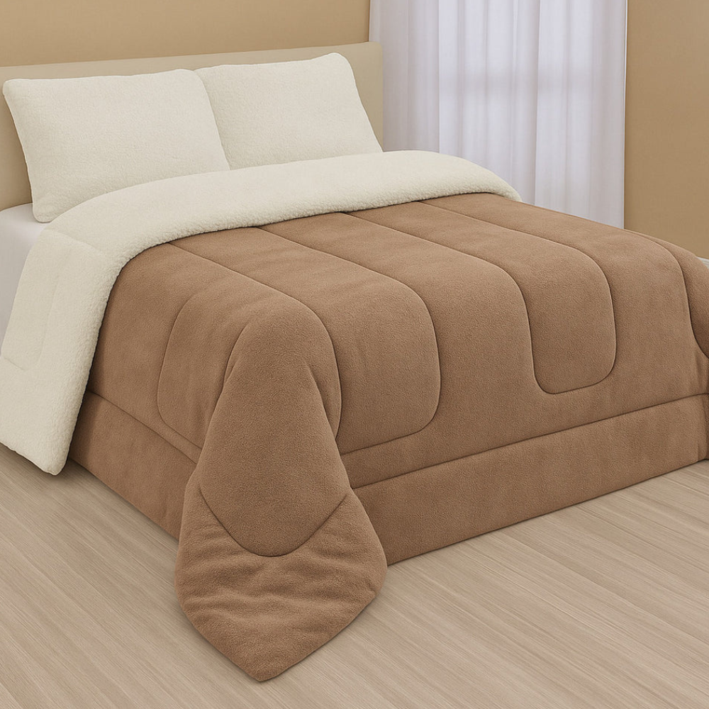 Cobertor Sherpa Casal Queen Dupla Face – Edredom Macio, Quente e Confortável para Inverno