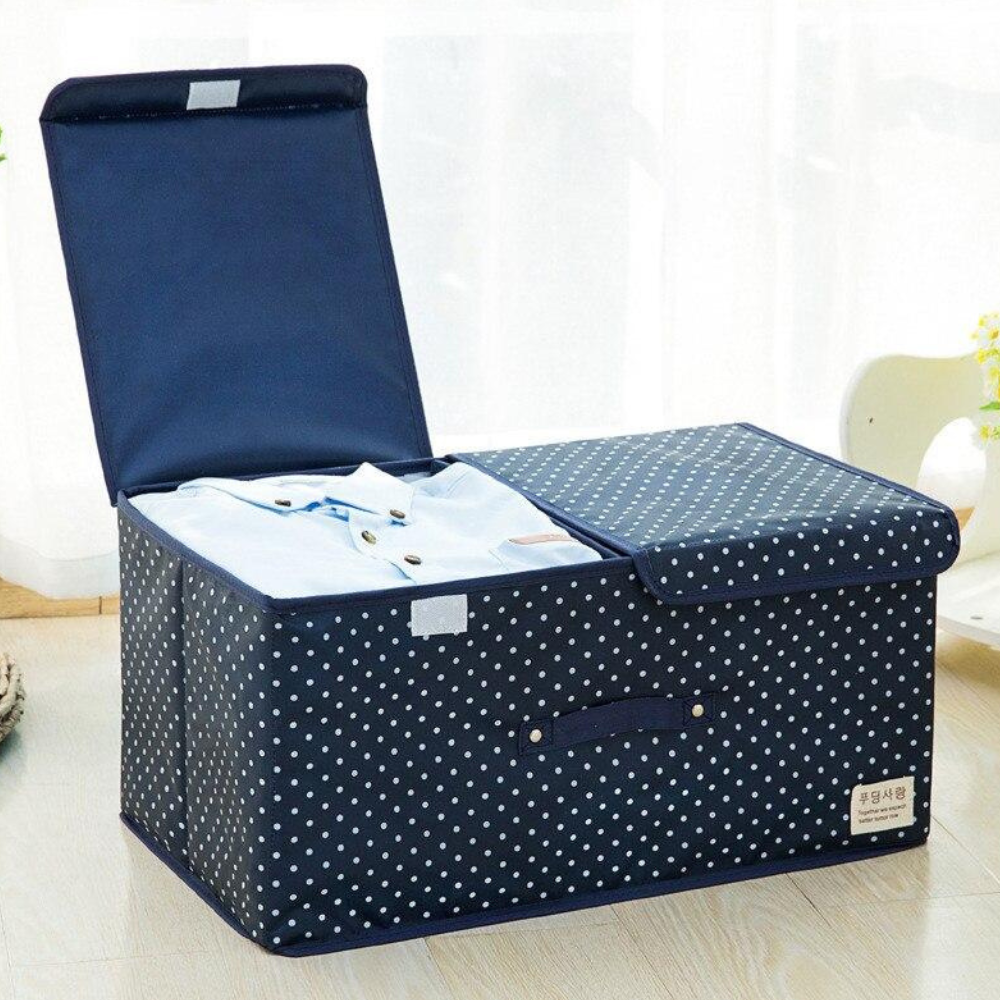 Caixa Organizadora com Divisória para Roupas, Lençóis e Fronhas – Dobrável com Tampa | Grande Capacidade