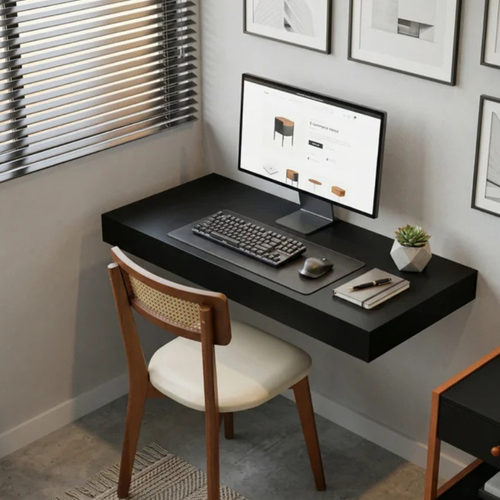 Escrivaninha Flutuante Preta para Home Office Escritório e Quarto Design Moderno