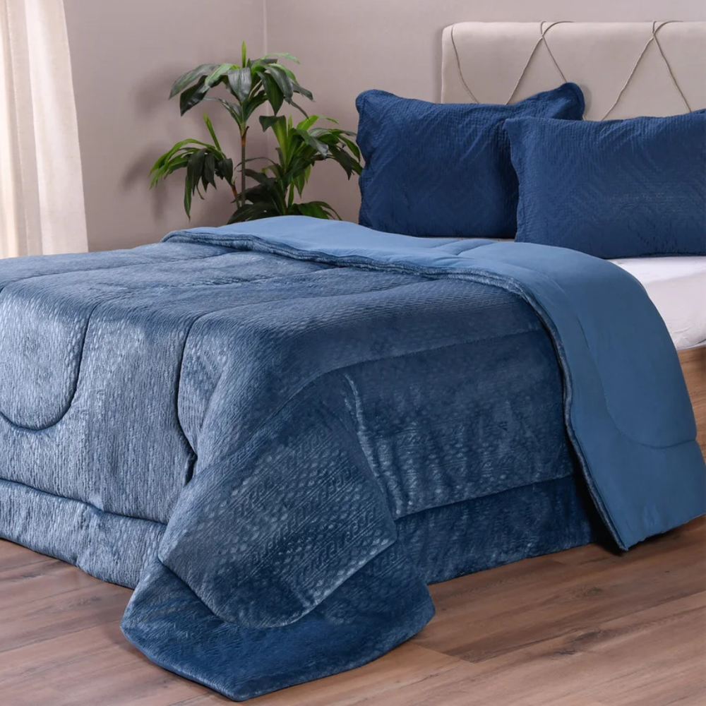 Coberdrom Duetto Plush Queen Safira Malha 100% Algodão 220x240cm – Maciez e Conforto Premium
