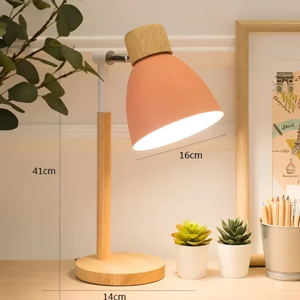 Luminária de Mesa LED com Cabeça Giratória em Madeira – Design Moderno para Quarto, Sala e Escritório