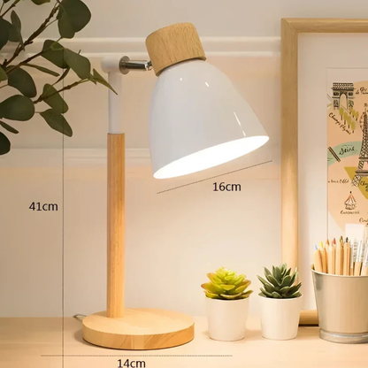 Luminária de Mesa LED com Cabeça Giratória em Madeira – Design Moderno para Quarto, Sala e Escritório