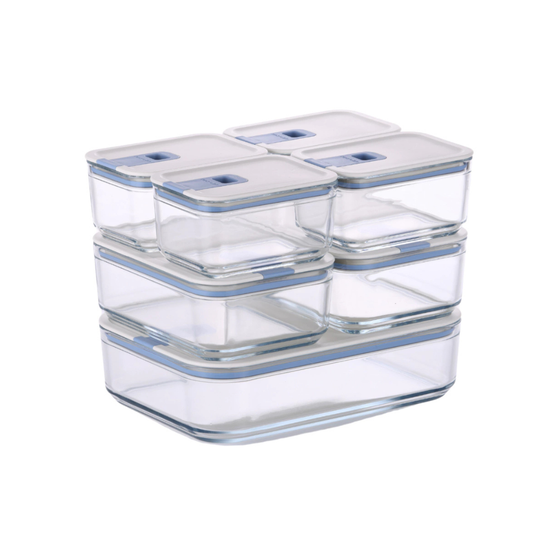 Conjunto de Potes de Vidro Herméticos Retangulares – 7 Unidades com Tampa de Alavanca e Vedação de Silicone