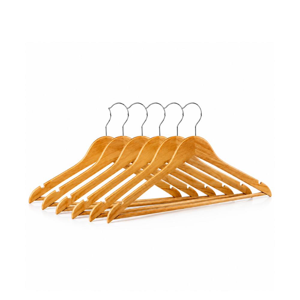 Cabide Para Roupas Em Madeira Natural Com 6 Peç Kala