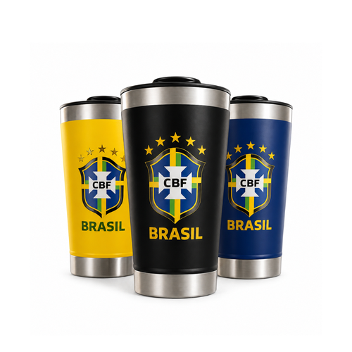Copo Térmico Brasil 473ml Personalizado a Laser – Inox com Tampa para Cerveja, Chopp e Bebidas