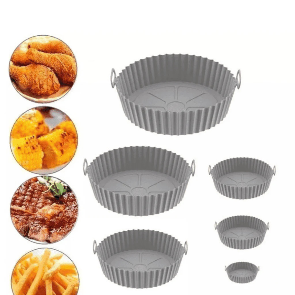 Kit 6 Formas de Silicone para Air Fryer Antiaderentes Reutilizáveis – Resistentes ao Calor