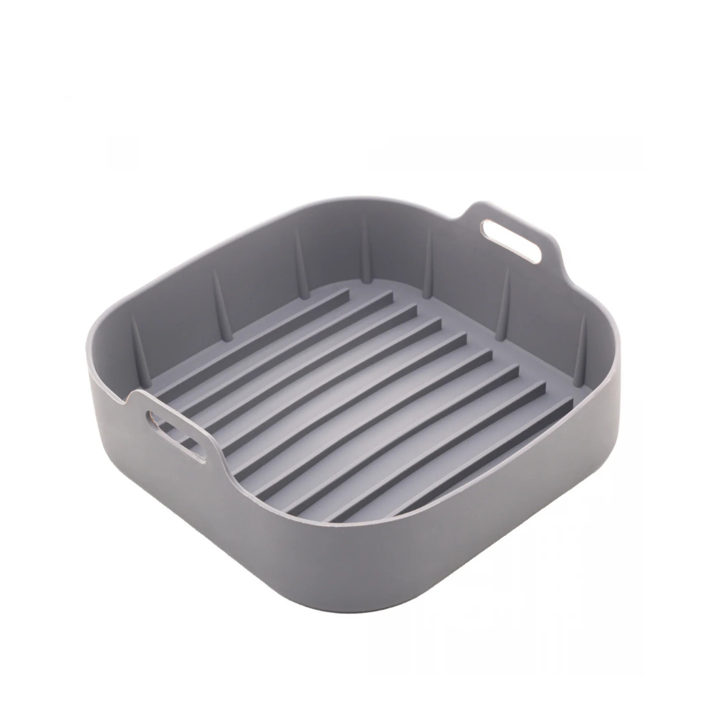 Forma Quadrada de Silicone para Air Fryer Cinza Reutilizável – Antiaderente e Resistente ao Calor