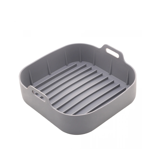 Forma Quadrada de Silicone para Air Fryer Cinza Reutilizável – Antiaderente e Resistente ao Calor