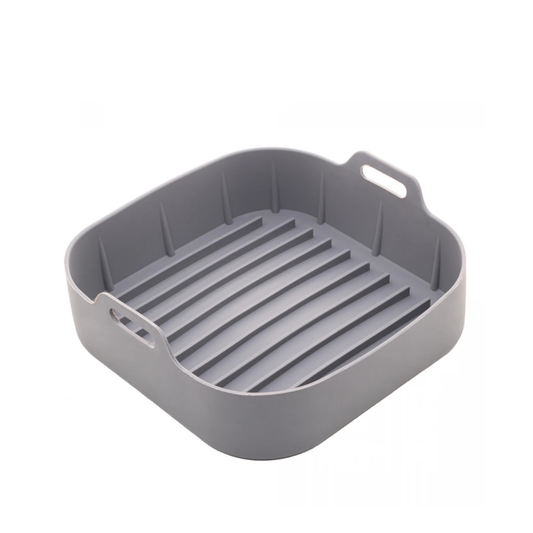Forma Quadrada de Silicone para Air Fryer Cinza Reutilizável – Antiaderente e Resistente ao Calor