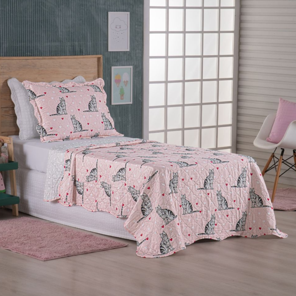 Kit Cobre Leito Colcha Solteiro 2 Peças 150 Fios Matelado Estampado