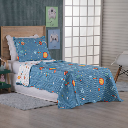 Kit Cobre Leito Colcha Solteiro 2 Peças 150 Fios Matelado Estampado