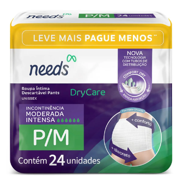 Roupa Íntima Descartável Needs DryCare Pants P/M 24 Unidades