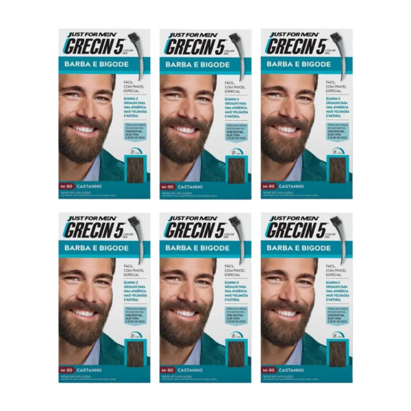 Grecin 5 Barba e Bigode 28g M - 90 Castanho - Kit C / 6un