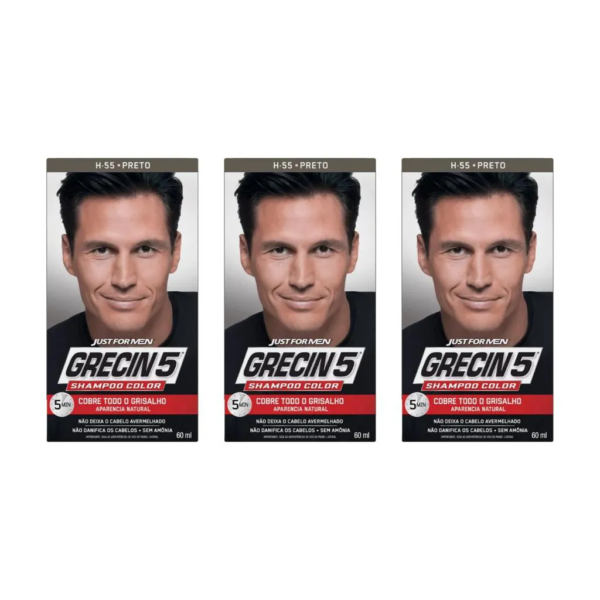 Tonalizante para Cabelos Grecin 5 Preto 60ml - Kit C / 3un