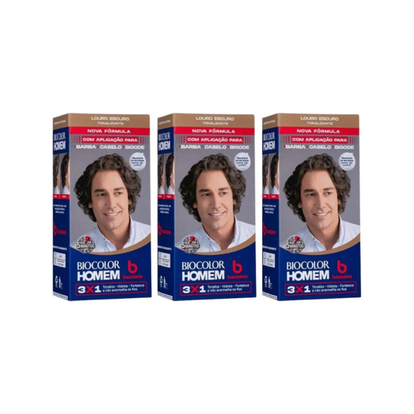 Coloraçao Biocolor Homem Bozzano Louro Escuro - Kit C / 3un