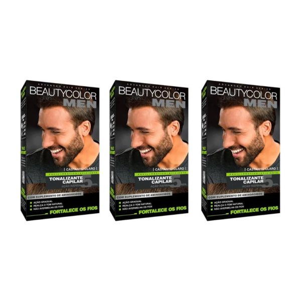 Coloraçao Beauty Color Men Castanho Claro - Kit C / 3un
