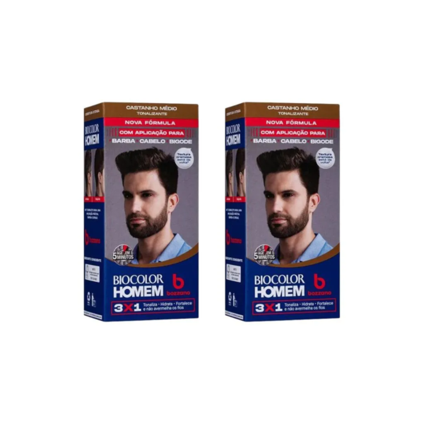 Coloraçao Biocolor Homem Bozzano Castanho Medio - Kit C / 2un