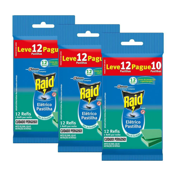 Kit Refil 36 Pastilhas Repelente Raid Elétrico Óleo de Eucalipto