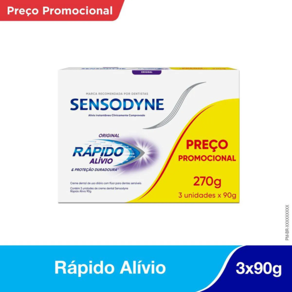 Kit Creme Dental Sensodyne Rápido Alívio Original 90g 3 unidades