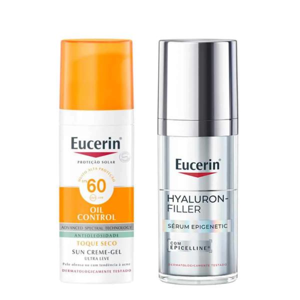 Kit Eucerin Sérum Facial Anti-Idade Hyaluron-Filler Epigenetic 30ml + Protetor Solar Facial Gel Antioleosidade FPS 60 Sun 52g
