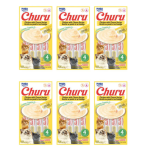 Caixa 6 unidades Petisco Purê Churu Galinha E Queijo para Gatos 56g