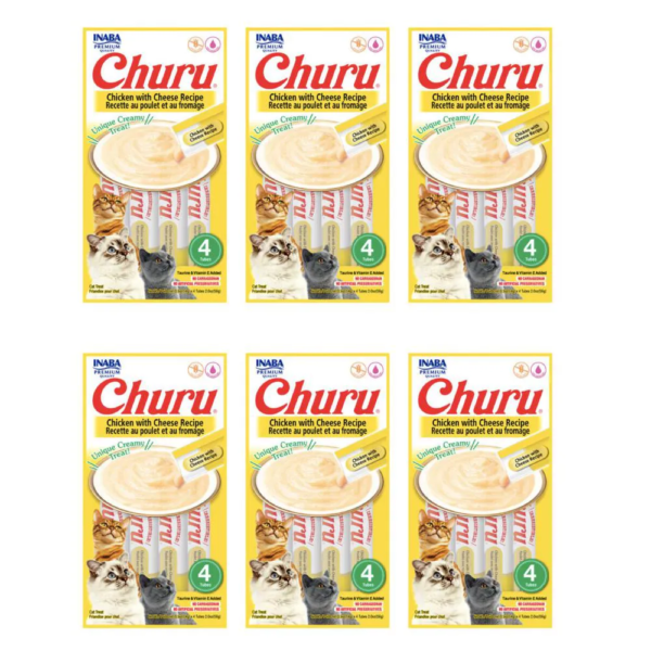 Caixa 6 unidades Petisco Purê Churu Galinha E Queijo para Gatos 56g