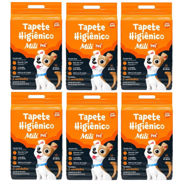6 Un Tapete Higiênico Pet Super Slin Mili com 7un