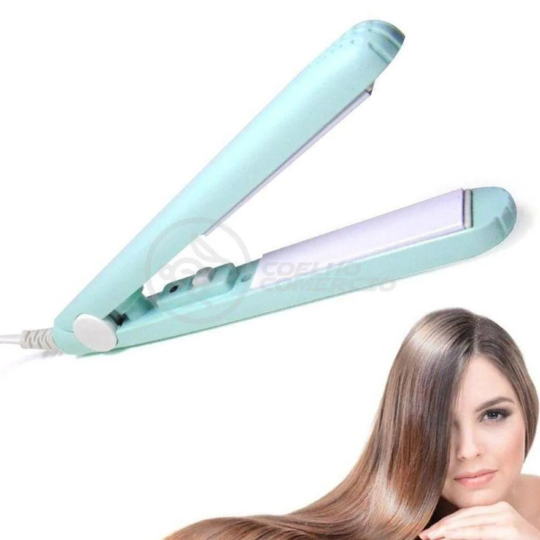 Mini Chapinha Prancha Portátil 17Cm Bivolt Profissional Azul