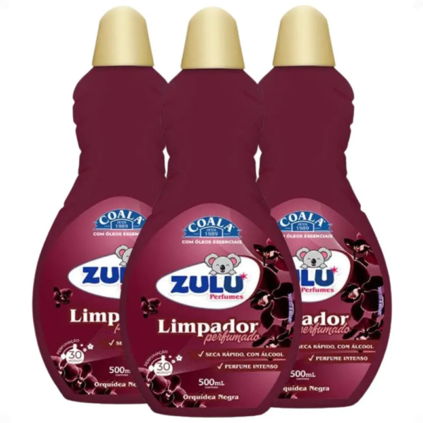 Kit Coala Zulu Perfumes: 3 Limpadores Perfumados Orquídea Negra 500ml