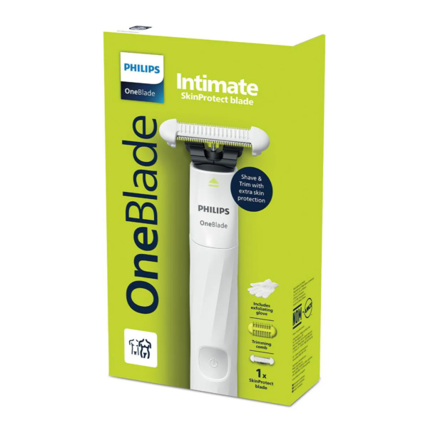 Depilador Philips OneBlade Intimate 1 unidade de lâmina Skin Protect + 1 pente corporal 3mm + 1 luva de esfoliação