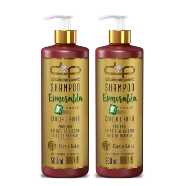 Kit 2 Shampoo Suave Cereja e Avelã Dolce Pet Cães e Gatos - 500 Ml