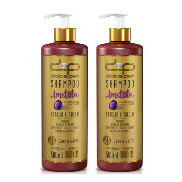 Kit 2 Shampoo Clareador Tonalizante Cereja e Avelã Dolce Pet Cães e Gatos - 500Ml