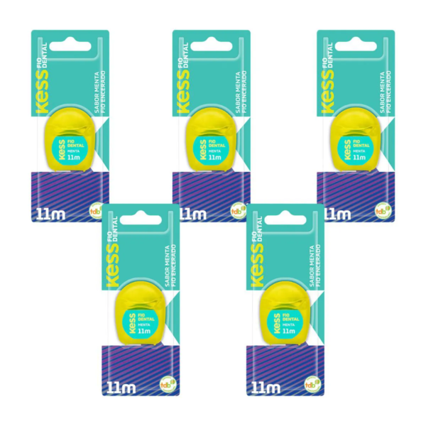 Kit 5 Fio Dental Encerado Menta Mini 11M - Kess