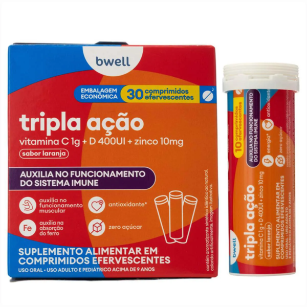 Vitamina C bwell Tripla Ação 30 Comprimidos Efervescentes