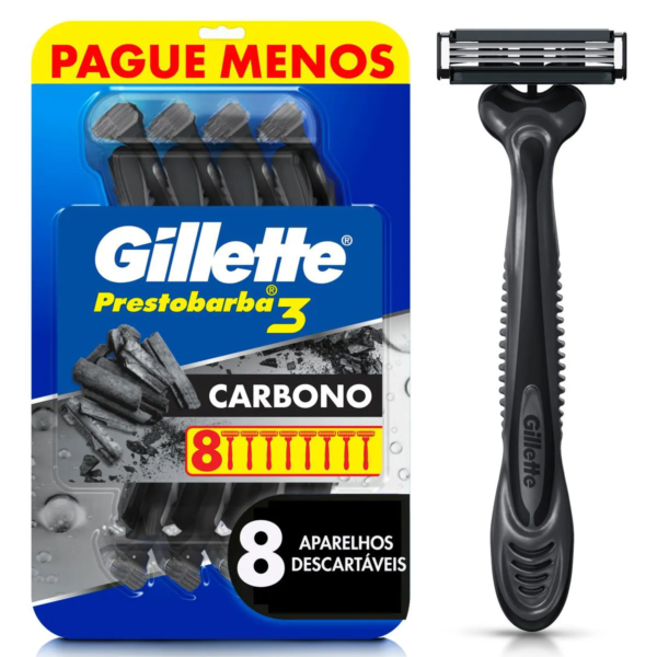 Aparelho de Barbear Descartável Gillette Prestobarba 3 Carvão Ativado 8 unidades