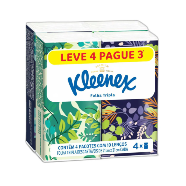Kit Lenços de Papel de Bolso Kleenex Dia a Dia Folha Tripla com 4 pacotes de 10 folhas cada