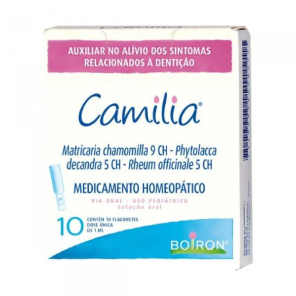 CAMILIA MATRICARIA CHAMOMILA 9CH+ PHYTOLACCA DECANDRA 5CH + RHEUM OFFICINALE 5CH SOLUçãO ORAL 10 FLACONETES DE 1ML