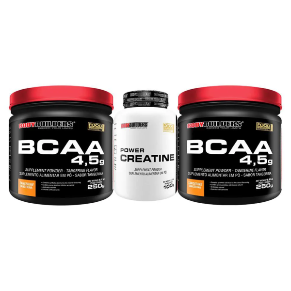 Kit 2x Bcaa Powder 4.5 250g + Power Creatina 100g – Bodybuilders Sabor Tangerina