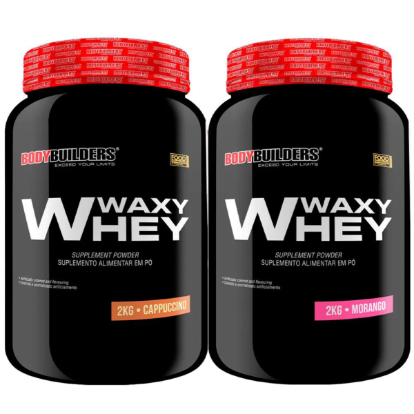 2x Whey Protein Waxy Whey (35%) – 2kg – Bodybuilders Morango e Cappuccino