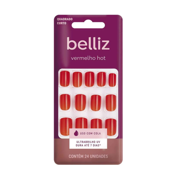 Unhas Postiças Belliz Vermelho Hot 24 Unidades