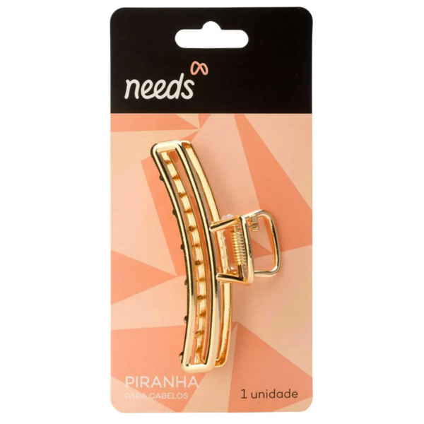 Piranha de Cabelo Needs Metal Dourado Grande 1 Unidade