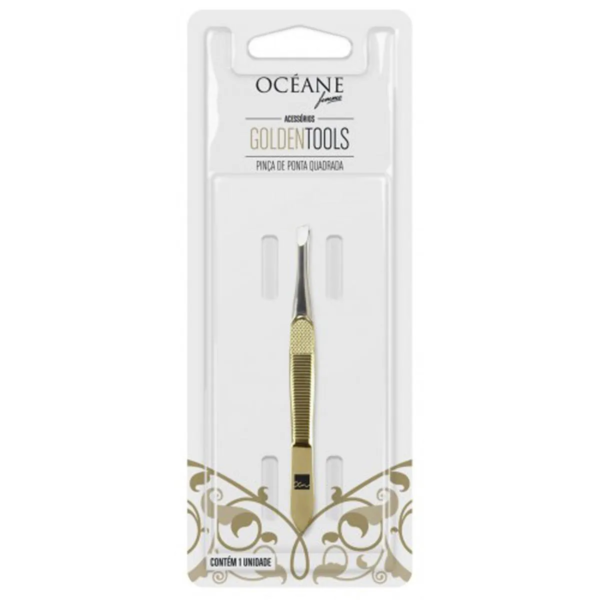 Pinça de Ponta Quadrada Océane Golden Tools Inox com 1 unidade
