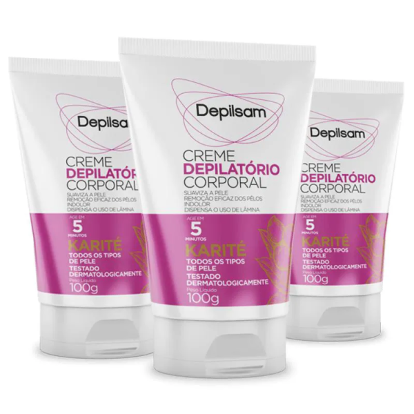 Kit Creme Depilatório Corporal Depilsam Karité 100g com 3 Unidades