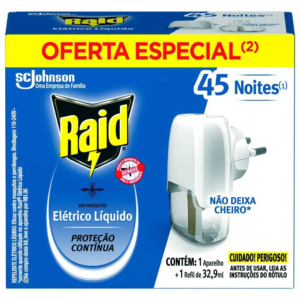 Repelente Elétrico Líquido Raid Anti Mosquitos 1 Aparelho + 1 Refil de 32,9 ml