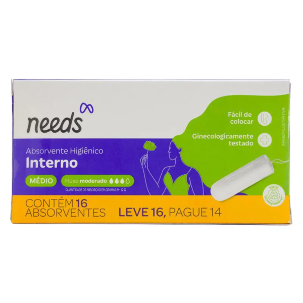 Absorvente Interno Needs Médio Fluxo Moderado 16 Unidades