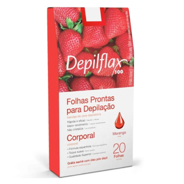 Folhas Prontas Depilflax para Depilação Corporal Morango C/20