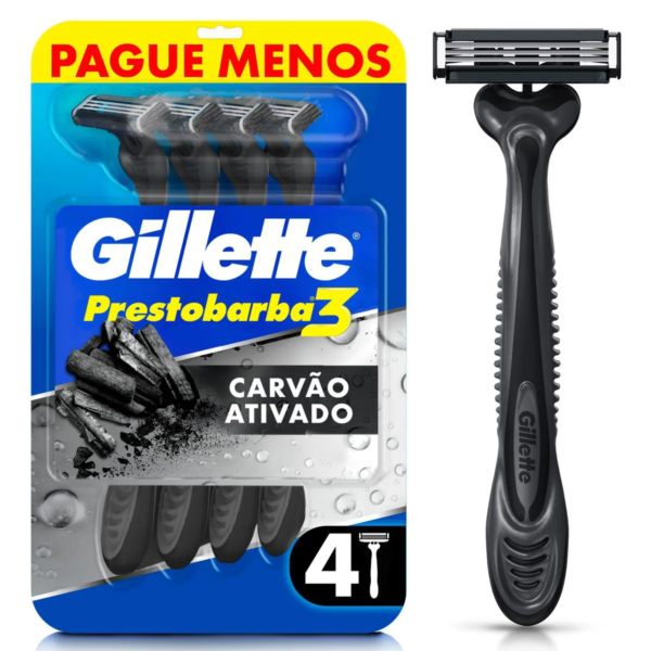 Aparelho de Barbear Descartável Gillette Prestobarba 3 Carvão Ativado 4 unidades