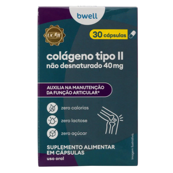 Colágeno Tipo II Não Desnaturado 40mg bwell 30 Cápsulas