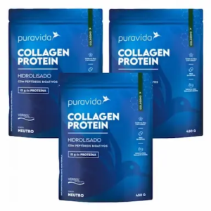 Kit 3 Collagen Protein Hidrolisado – Verisol – Puravida – Neutro – 450G